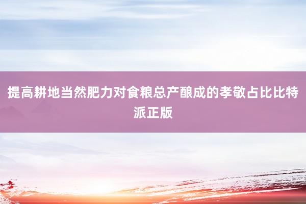 提高耕地当然肥力对食粮总产酿成的孝敬占比比特派正版