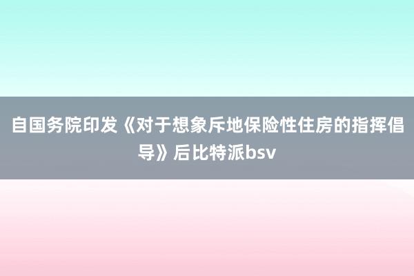 自国务院印发《对于想象斥地保险性住房的指挥倡导》后比特派bsv