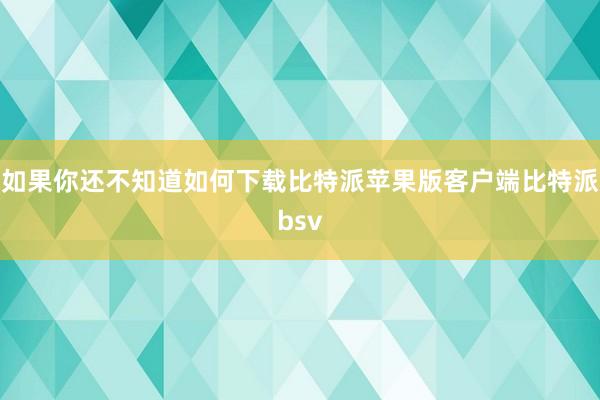 如果你还不知道如何下载比特派苹果版客户端比特派bsv